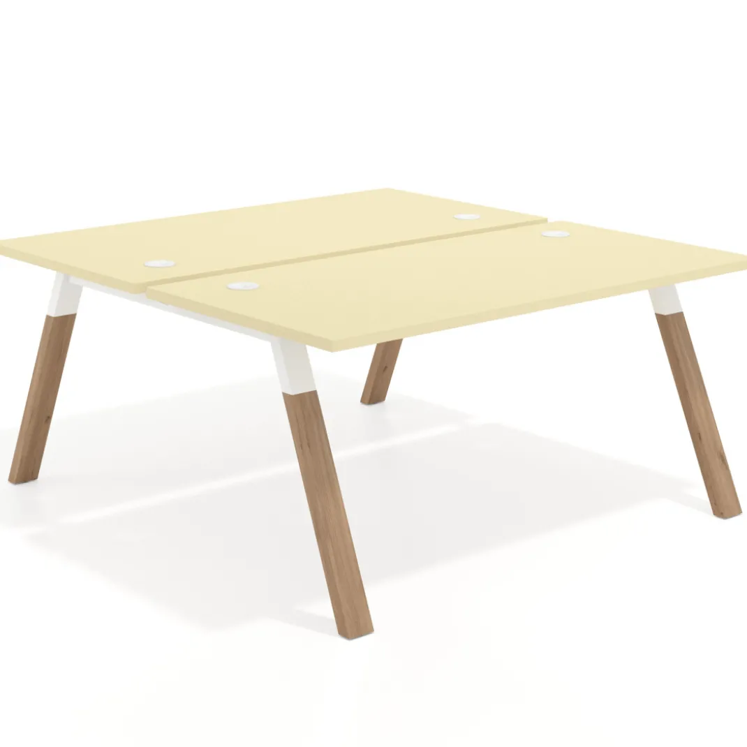Mesa multipuesto UvePro Bench fondo 166 cm, estructura blanca/madera
