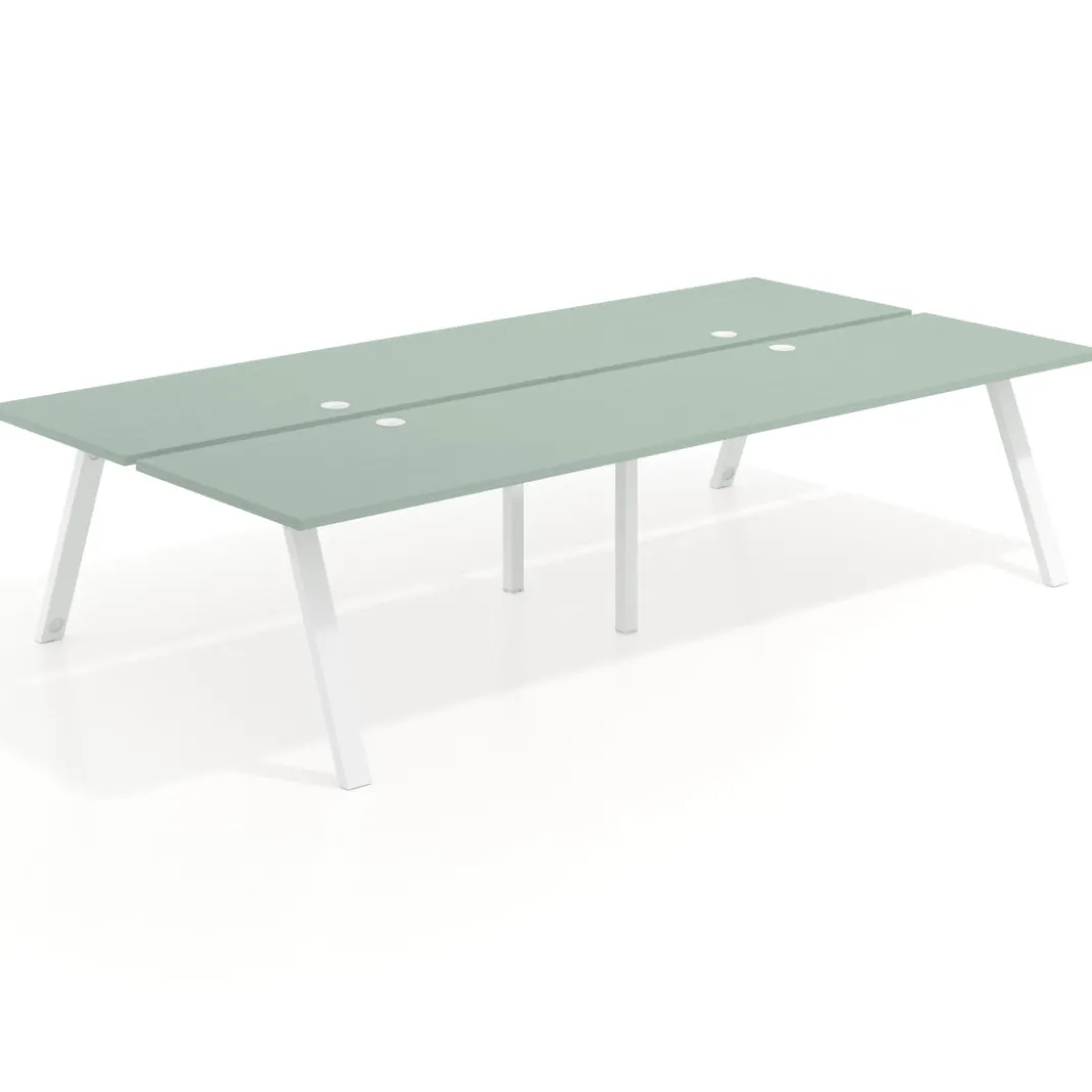 Mesa multipuesto UvePro Bench doble, fondo 166 cm, estructura blanca