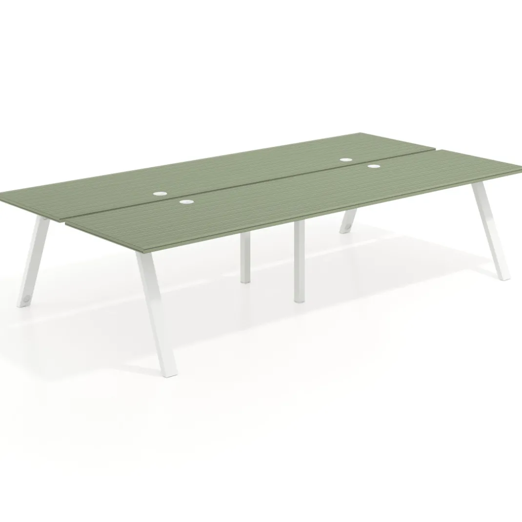 Mesa multipuesto UvePro Bench doble, fondo 166 cm, estructura blanca