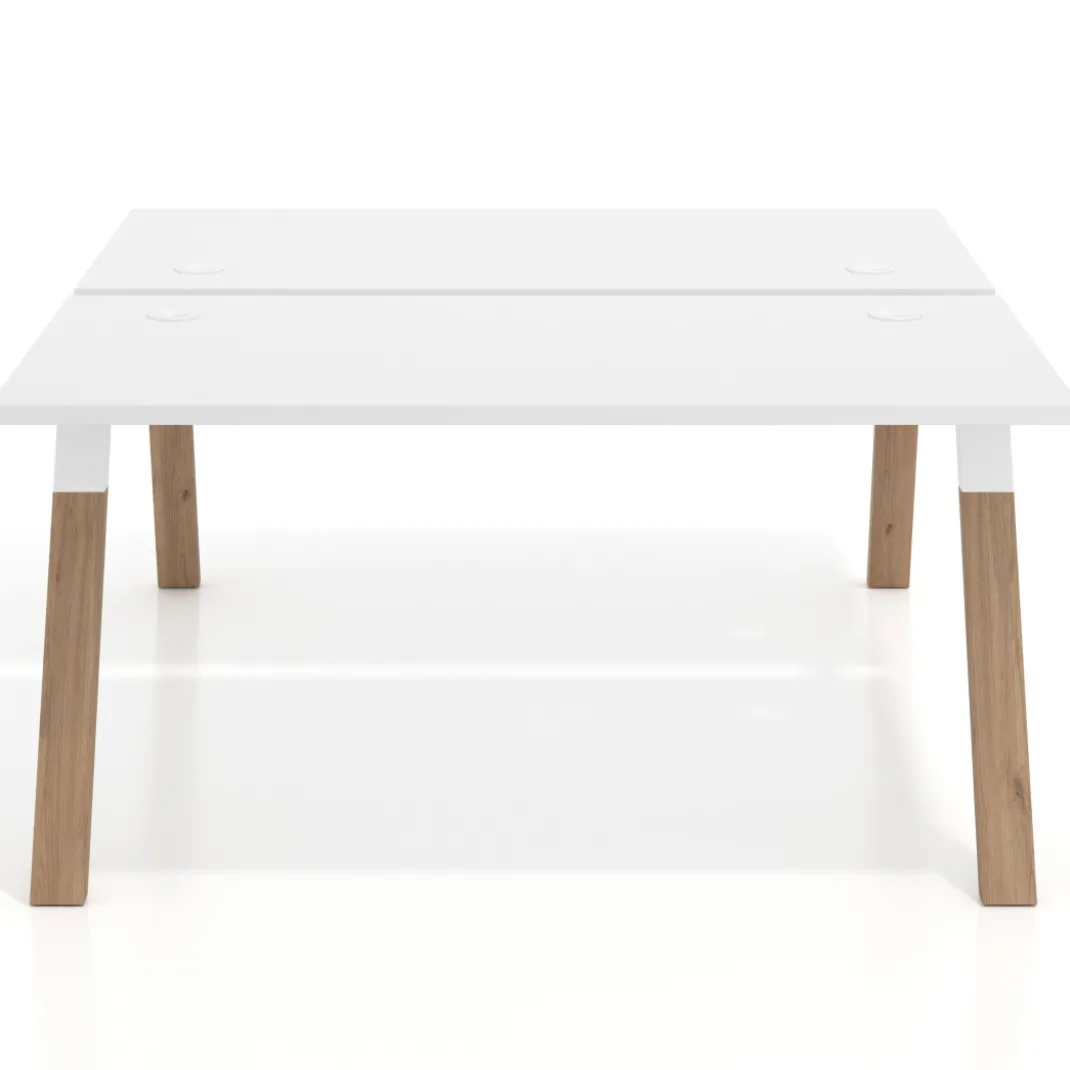 Mesa multipuesto UvePro Bench fondo 166 cm, estructura blanca/madera