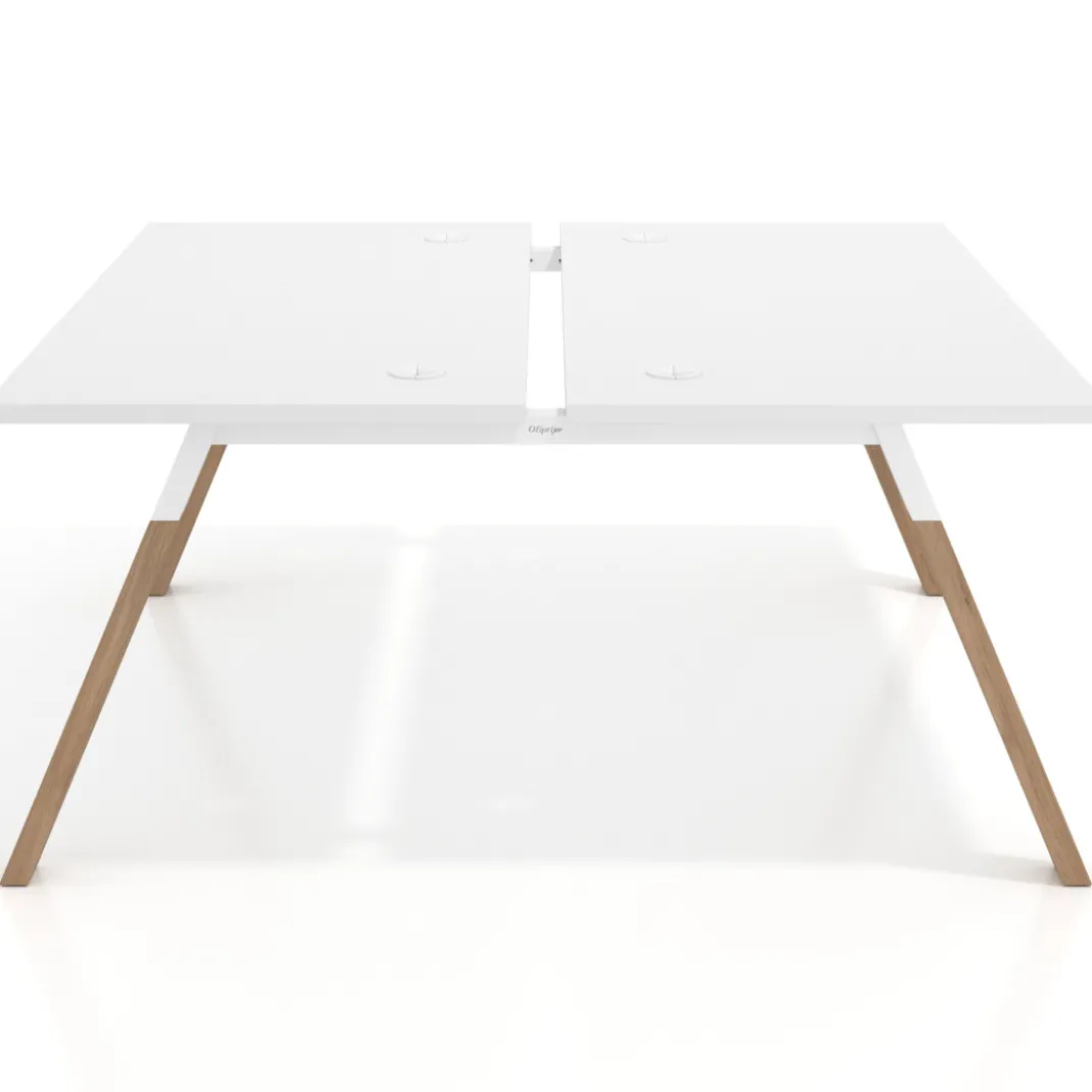 Mesa multipuesto UvePro Bench fondo 166 cm, estructura blanca/madera