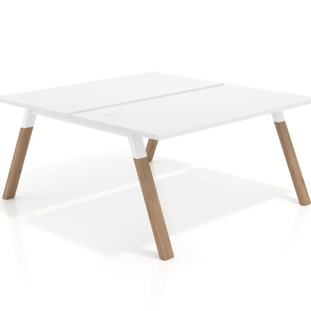 Mesa multipuesto UvePro Bench fondo 166 cm, estructura blanca/madera