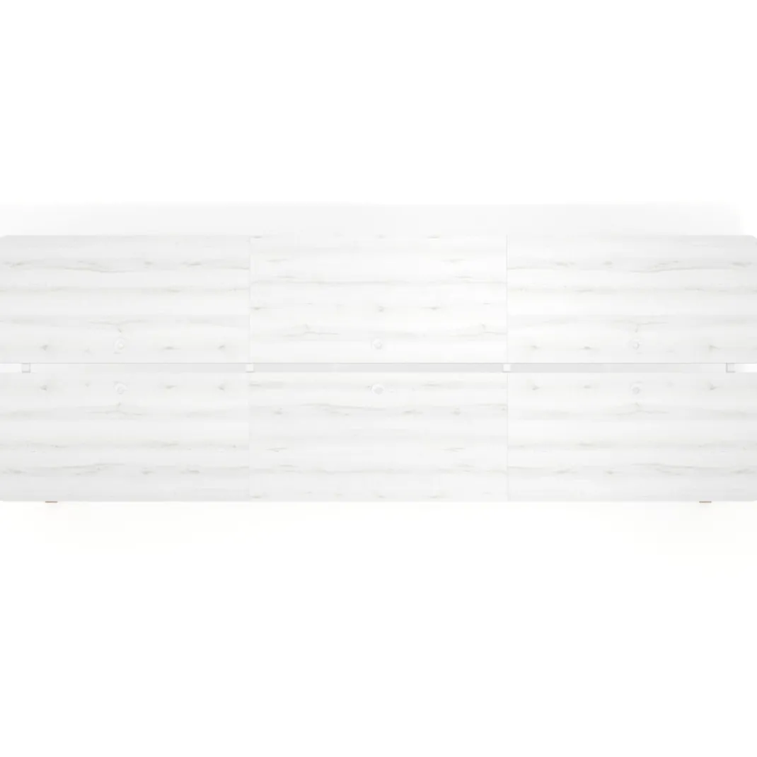 Mesa multipuesto UvePro Bench triple, fondo 166 cm, sobre curvo, estructura blanca/madera