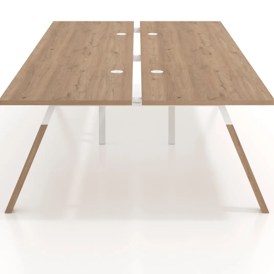 Mesa multipuesto UvePro Bench doble, fondo 166 cm, estructura blanca/madera