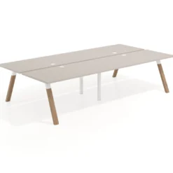 Mesa multipuesto UvePro Bench doble, fondo 166 cm, estructura blanca/madera