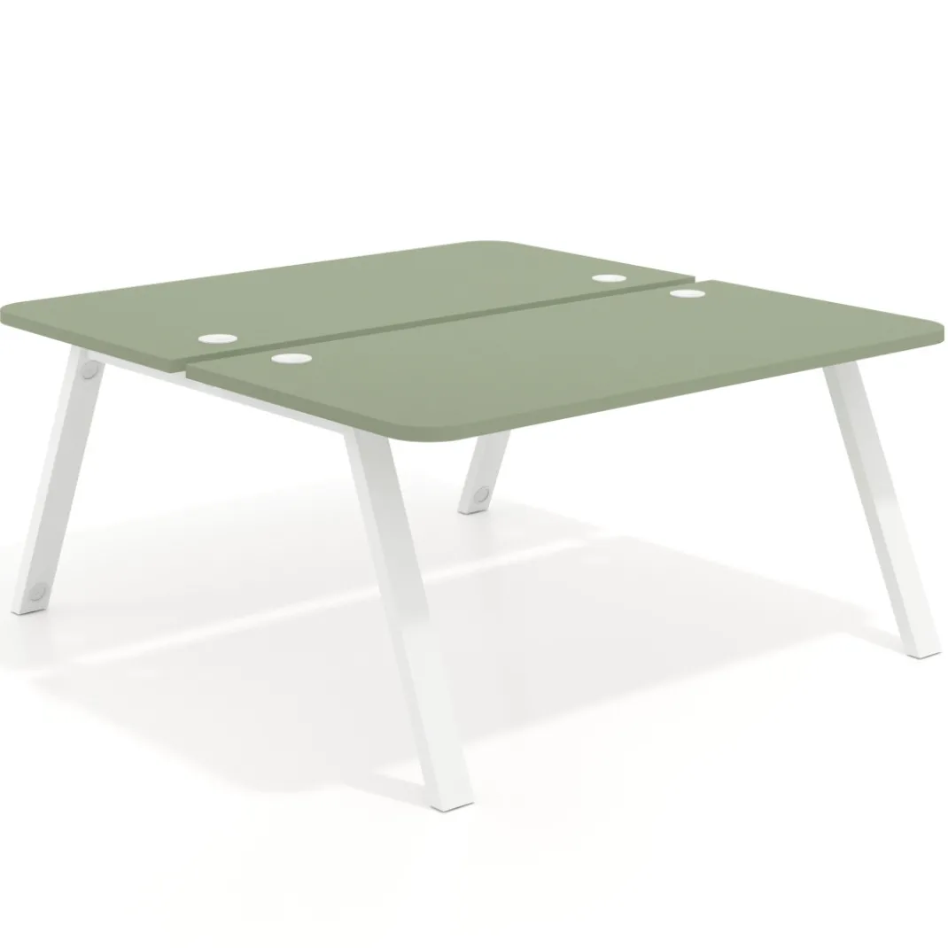 Mesa multipuesto UvePro Bench fondo 166 cm, sobre curvo, estructura blanca