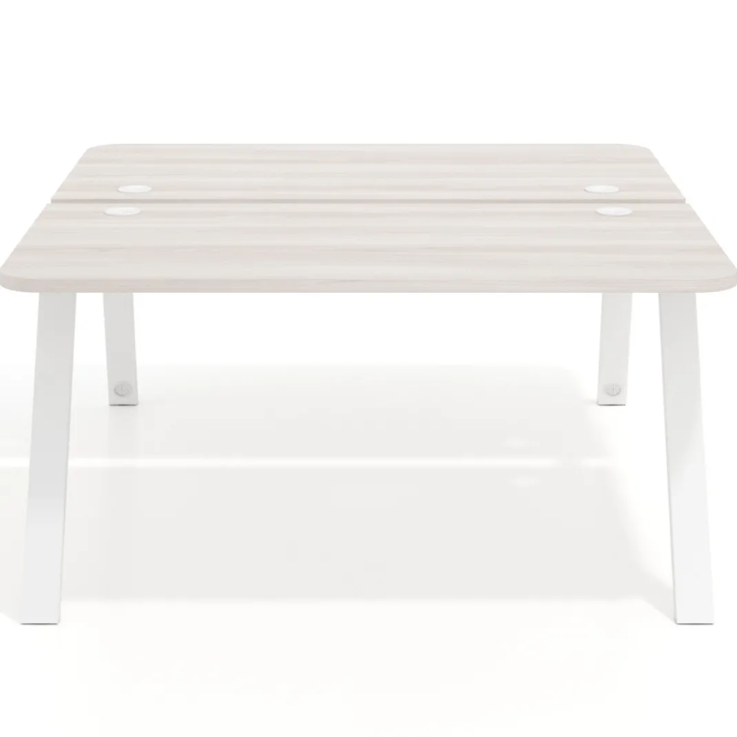 Mesa multipuesto UvePro Bench fondo 166 cm, sobre curvo, estructura blanca