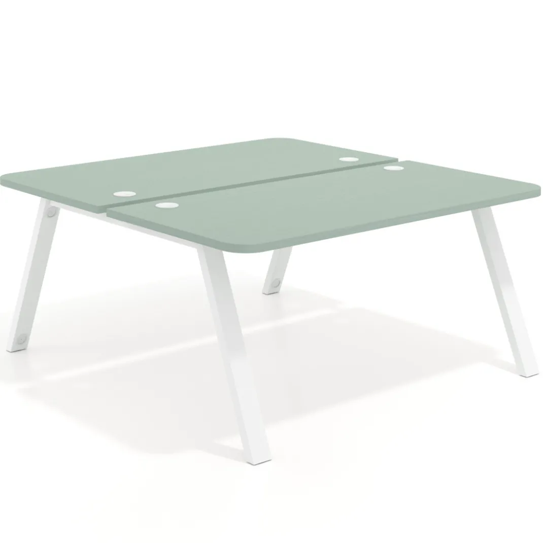 Mesa multipuesto UvePro Bench fondo 166 cm, sobre curvo, estructura blanca