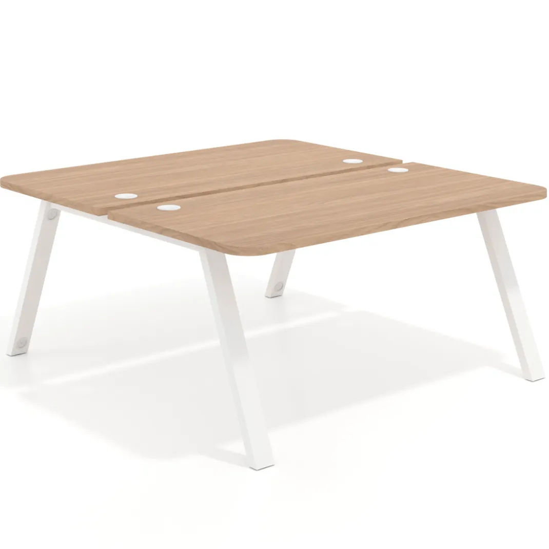 Mesa multipuesto UvePro Bench fondo 166 cm, sobre curvo, estructura blanca