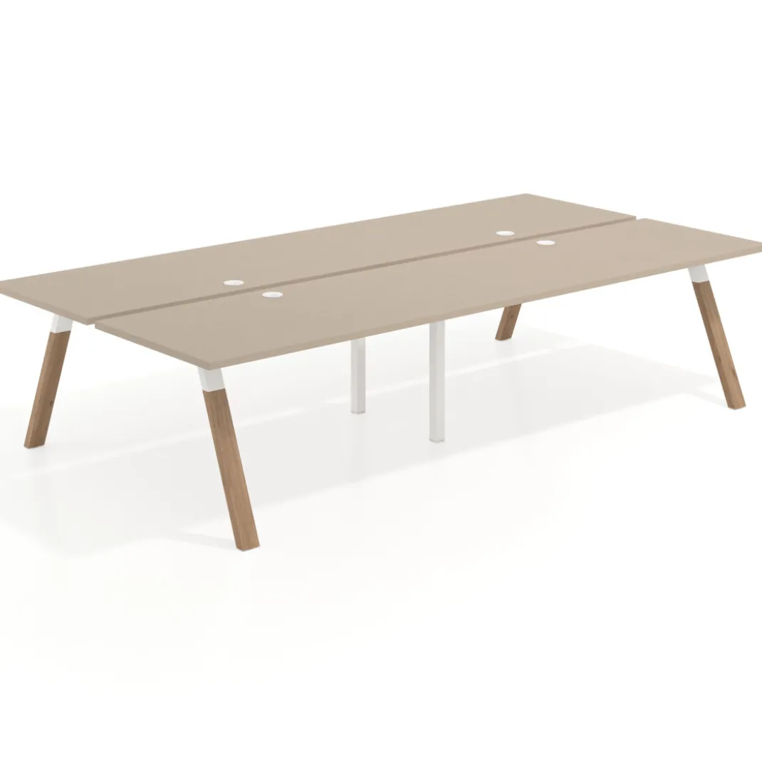 Mesa multipuesto UvePro Bench doble, fondo 166 cm, estructura blanca/madera
