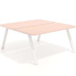 Mesa multipuesto UvePro Bench fondo 166 cm, sobre curvo, estructura blanca