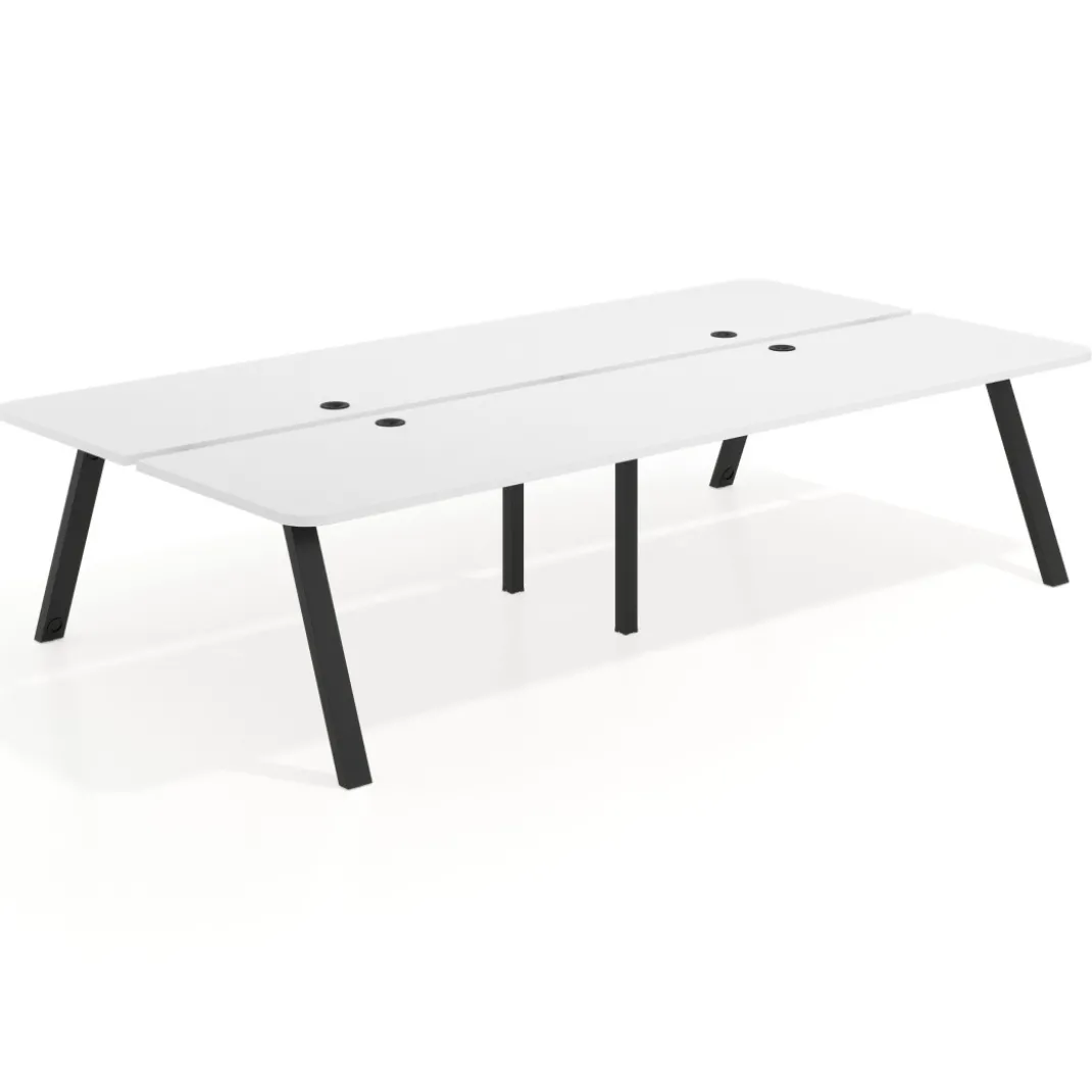 Mesa multipuesto UvePro Bench doble, fondo 166 cm, sobre curvo, estructura negra