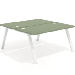 Mesa multipuesto UvePro Bench fondo 166 cm, sobre curvo, estructura blanca
