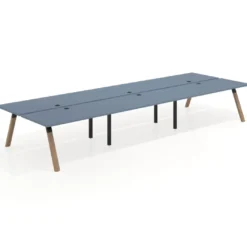 Mesa multipuesto UvePro Bench triple, fondo 166 cm, estructura negra/madera