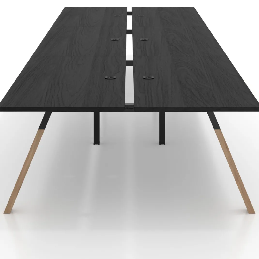 Mesa multipuesto UvePro Bench triple, fondo 166 cm, estructura negra/madera