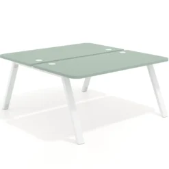 Mesa multipuesto UvePro Bench fondo 166 cm, sobre curvo, estructura blanca