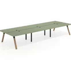 Mesa multipuesto UvePro Bench triple, fondo 166 cm, estructura negra/madera