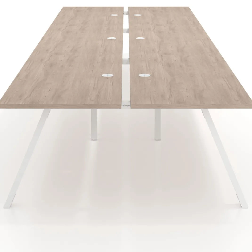 Mesa multipuesto UvePro Bench triple, fondo 166 cm, estructura blanca