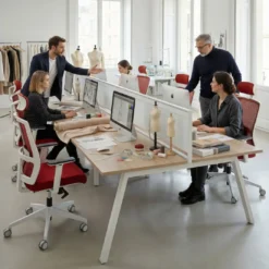 Mesa multipuesto UvePro Bench triple, fondo 166 cm, estructura blanca