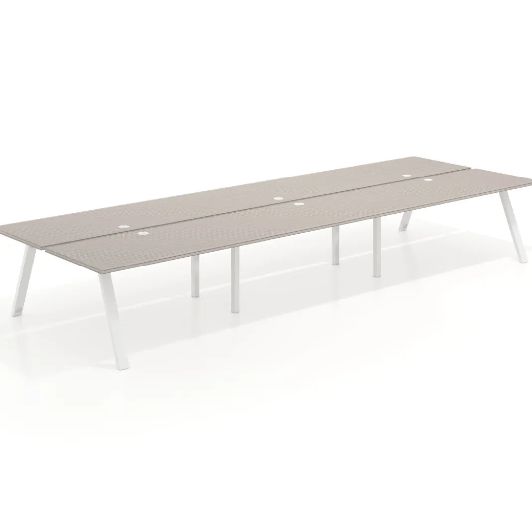 Mesa multipuesto UvePro Bench triple, fondo 166 cm, estructura blanca