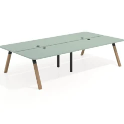 Mesa multipuesto UvePro Bench doble, fondo 166 cm, sobre curvo, estructura negra/madera