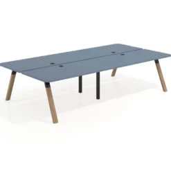 Mesa multipuesto UvePro Bench doble, fondo 166 cm, sobre curvo, estructura negra/madera