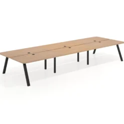 Mesa multipuesto UvePro Bench triple, fondo 166 cm, sobre curvo, estructura negra