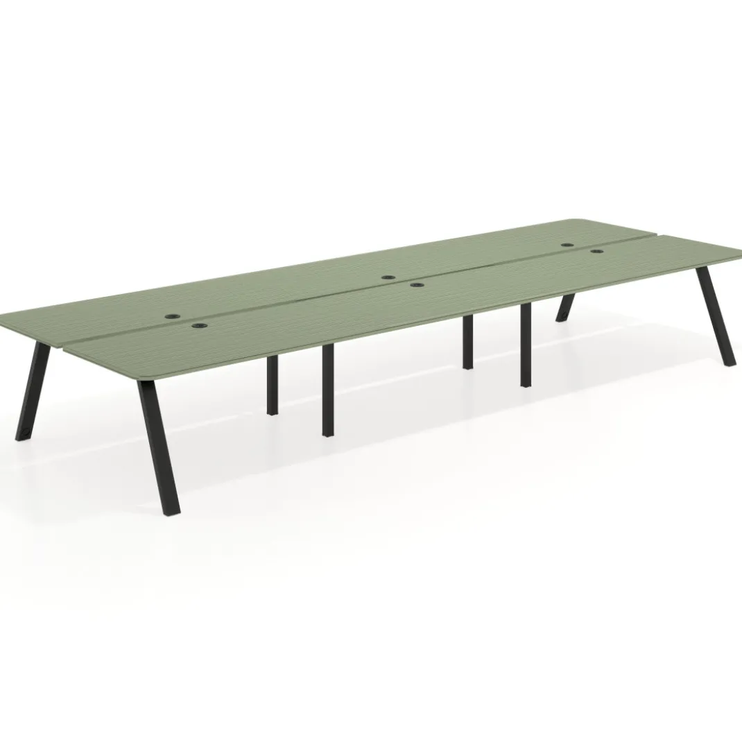Mesa multipuesto UvePro Bench triple, fondo 166 cm, sobre curvo, estructura negra