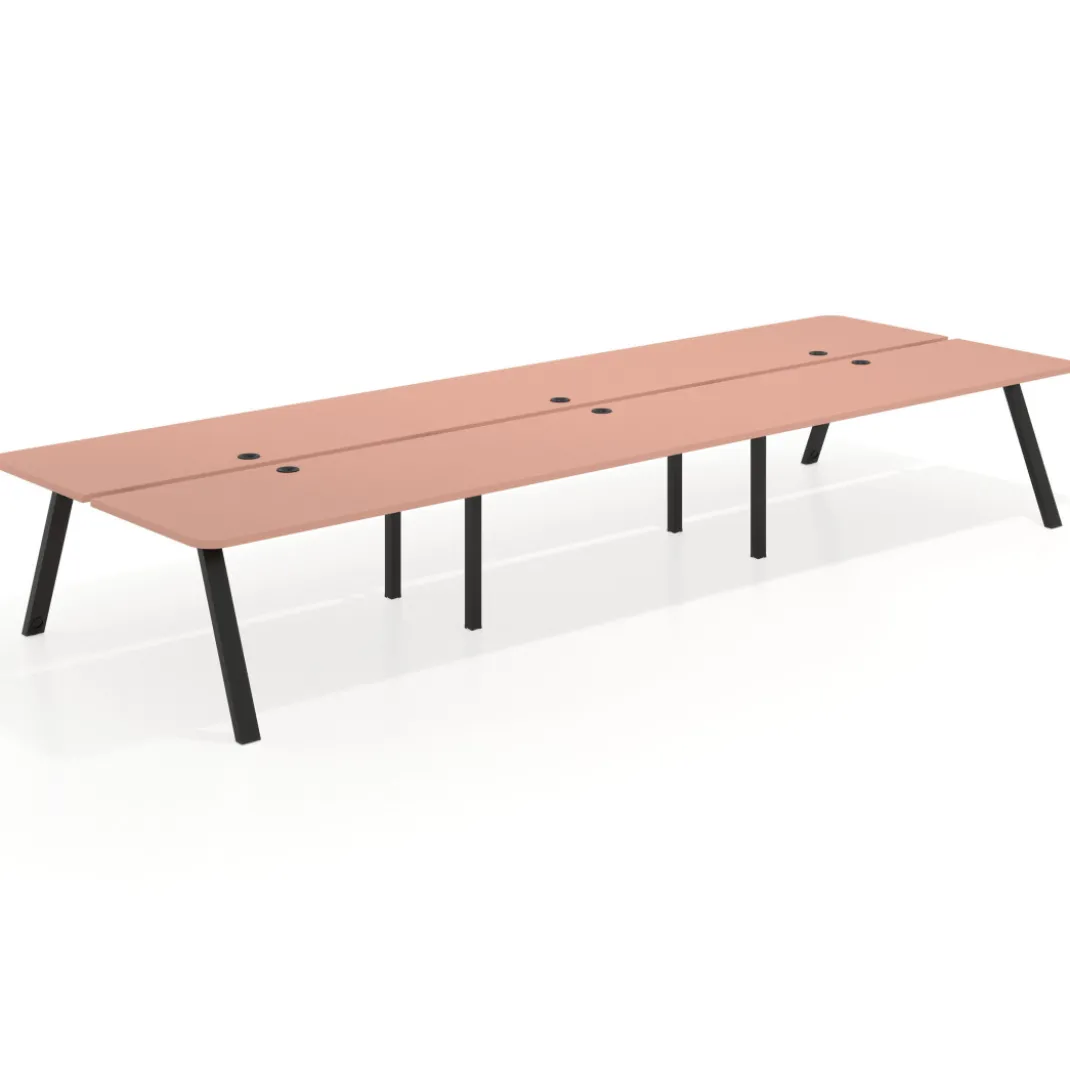 Mesa multipuesto UvePro Bench triple, fondo 166 cm, sobre curvo, estructura negra
