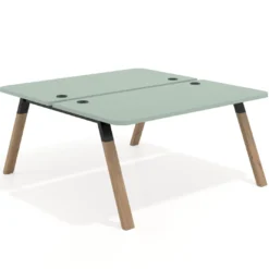 Mesa multipuesto UvePro Bench fondo 166 cm, sobre curvo, estructura negra/madera