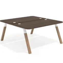 Mesa multipuesto UvePro Bench fondo 166 cm, sobre curvo, estructura blanca/madera