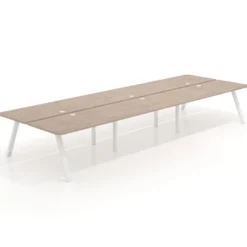 Mesa multipuesto UvePro Bench triple, fondo 166 cm, sobre curvo, estructura blanca