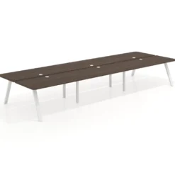 Mesa multipuesto UvePro Bench triple, fondo 166 cm, sobre curvo, estructura blanca