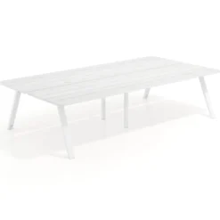 Mesa multipuesto UvePro Bench doble, fondo 166 cm, sobre curvo, estructura blanca