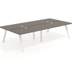 Mesa multipuesto UvePro Bench doble, fondo 166 cm, sobre curvo, estructura blanca