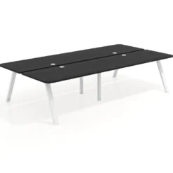 Mesa multipuesto UvePro Bench doble, fondo 166 cm, sobre curvo, estructura blanca