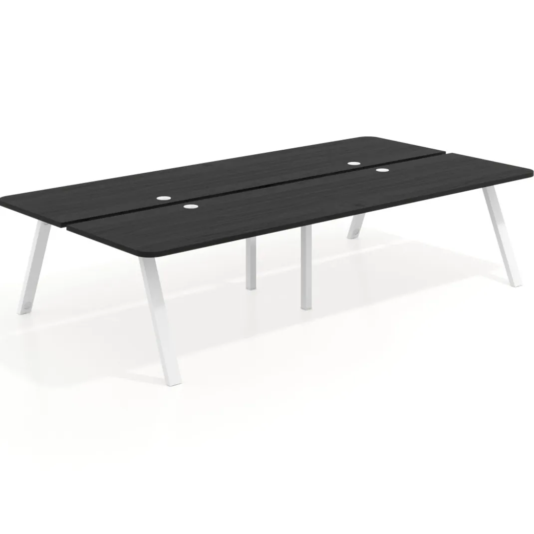 Mesa multipuesto UvePro Bench doble, fondo 166 cm, sobre curvo, estructura blanca
