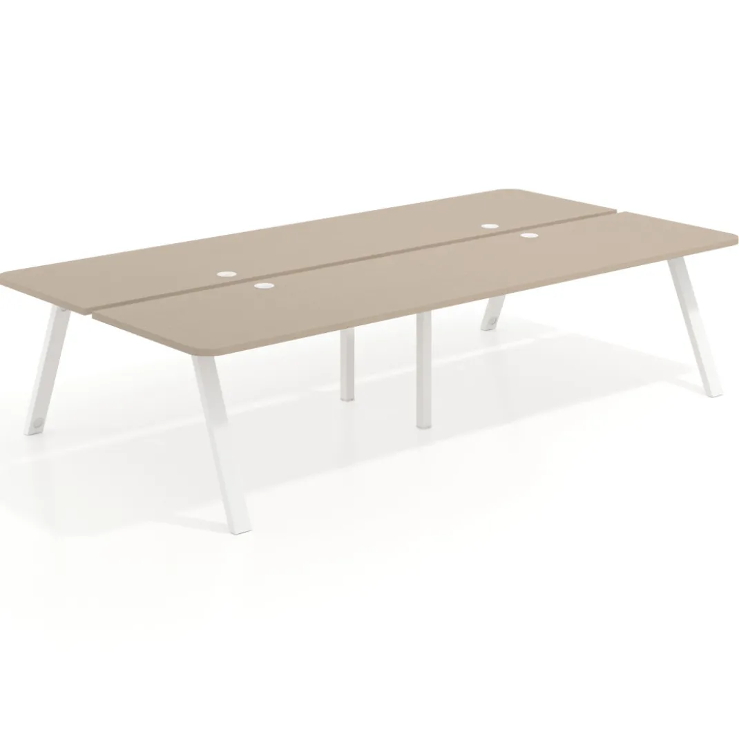Mesa multipuesto UvePro Bench doble, fondo 166 cm, sobre curvo, estructura blanca
