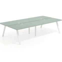 Mesa multipuesto UvePro Bench doble, fondo 166 cm, sobre curvo, estructura blanca