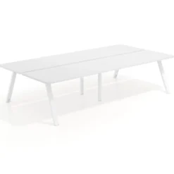 Mesa multipuesto UvePro Bench doble, fondo 166 cm, sobre curvo, estructura blanca