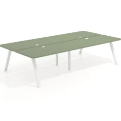 Mesa multipuesto UvePro Bench doble, fondo 166 cm, sobre curvo, estructura blanca