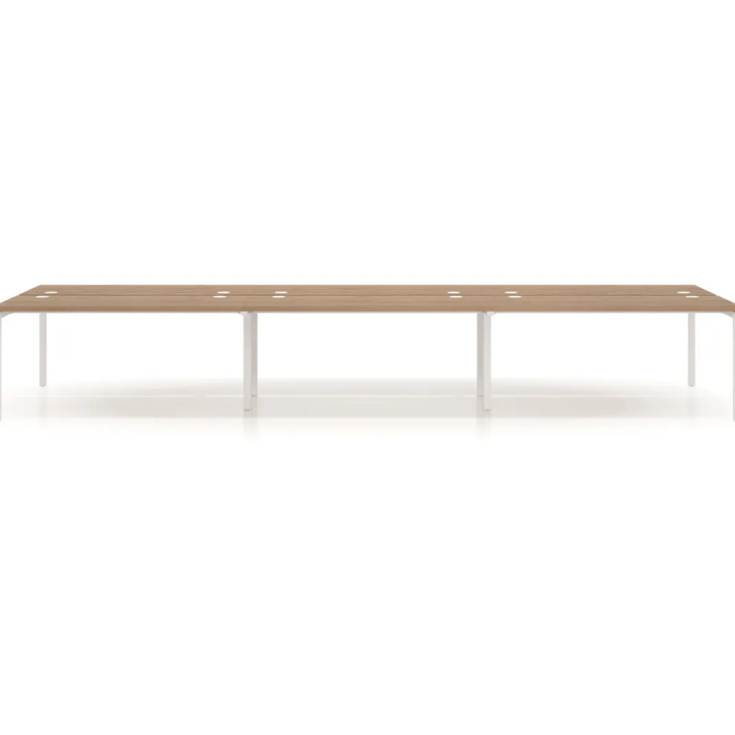 Mesa oficina multipuesto bench triple Kube, fondo 142cm, estructura blanco
