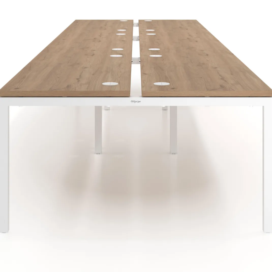 Mesa oficina multipuesto bench triple Kube, fondo 142cm, estructura blanco
