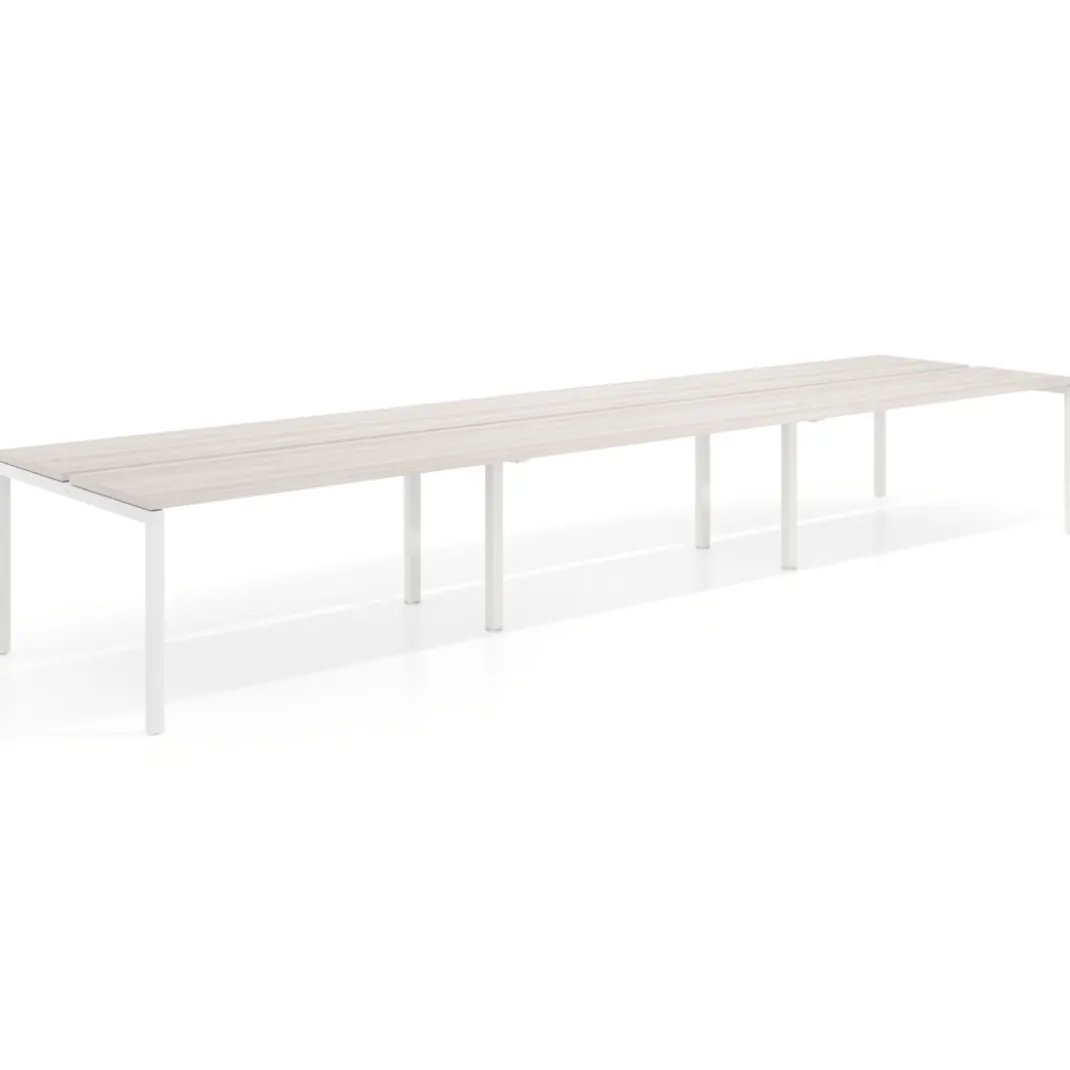 Mesa oficina multipuesto bench triple Kube, fondo 126 cm, estructura blanco