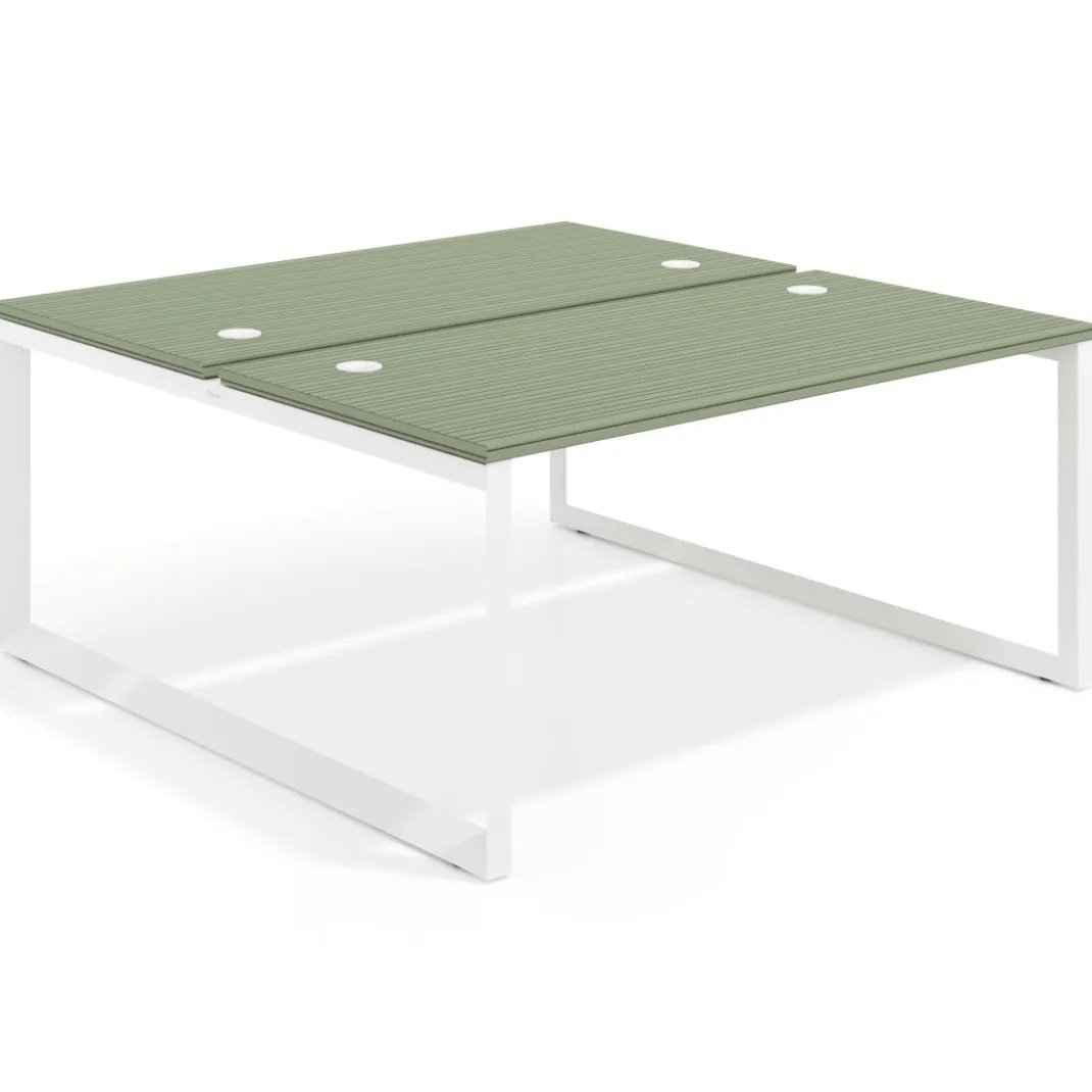 Mesa oficina multipuesto bench Delta fondo 166cm estructura blanca