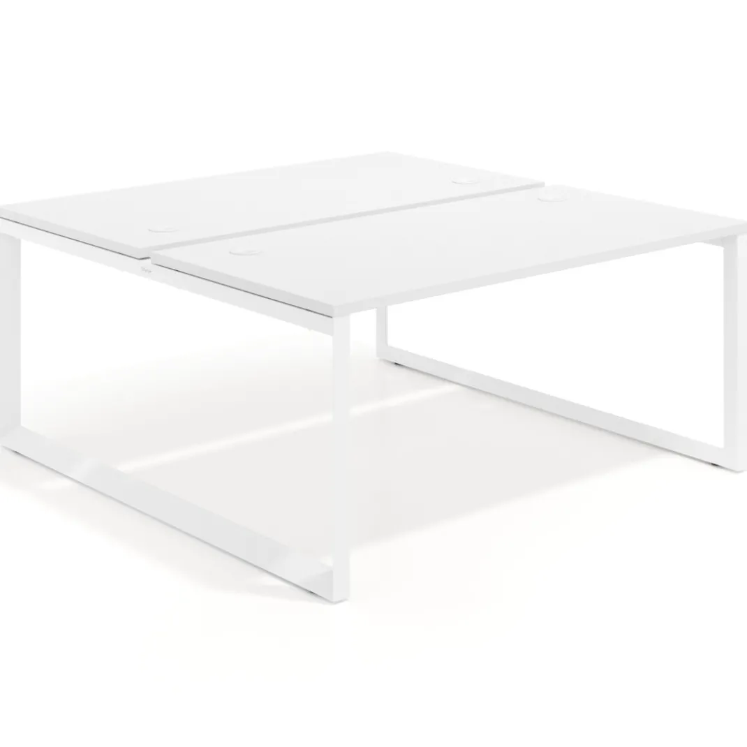 Mesa oficina multipuesto bench Delta fondo 166cm estructura blanca