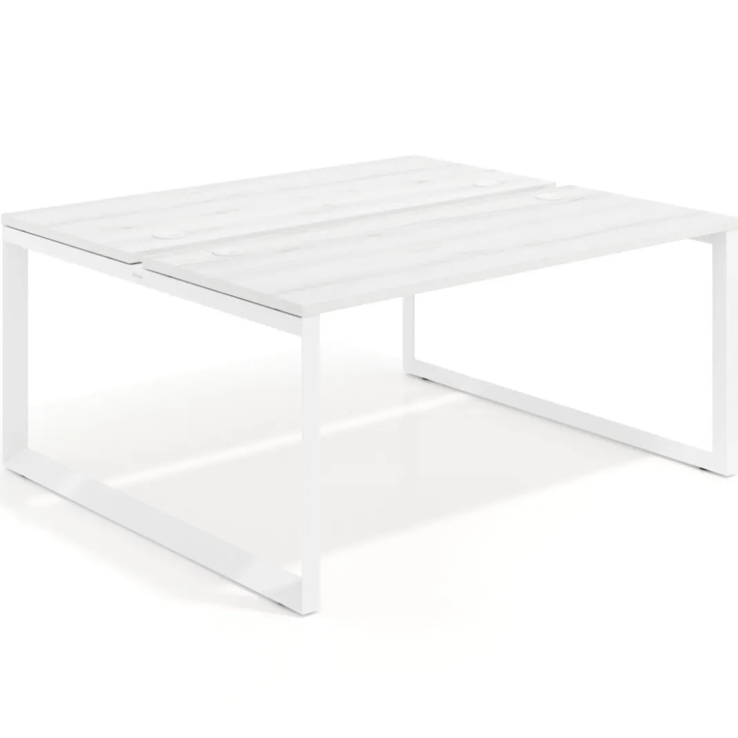 Mesa oficina multipuesto bench Delta fondo 142cm estructura blanca