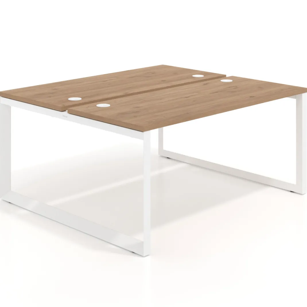 Mesa oficina multipuesto bench Delta fondo 142cm estructura blanca