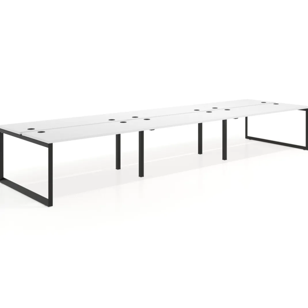Mesa oficina multipuesto bench Delta triple, fondo 142cm, estructura negra