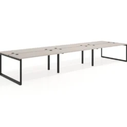 Mesa oficina multipuesto bench Delta triple, fondo 142cm, estructura negra